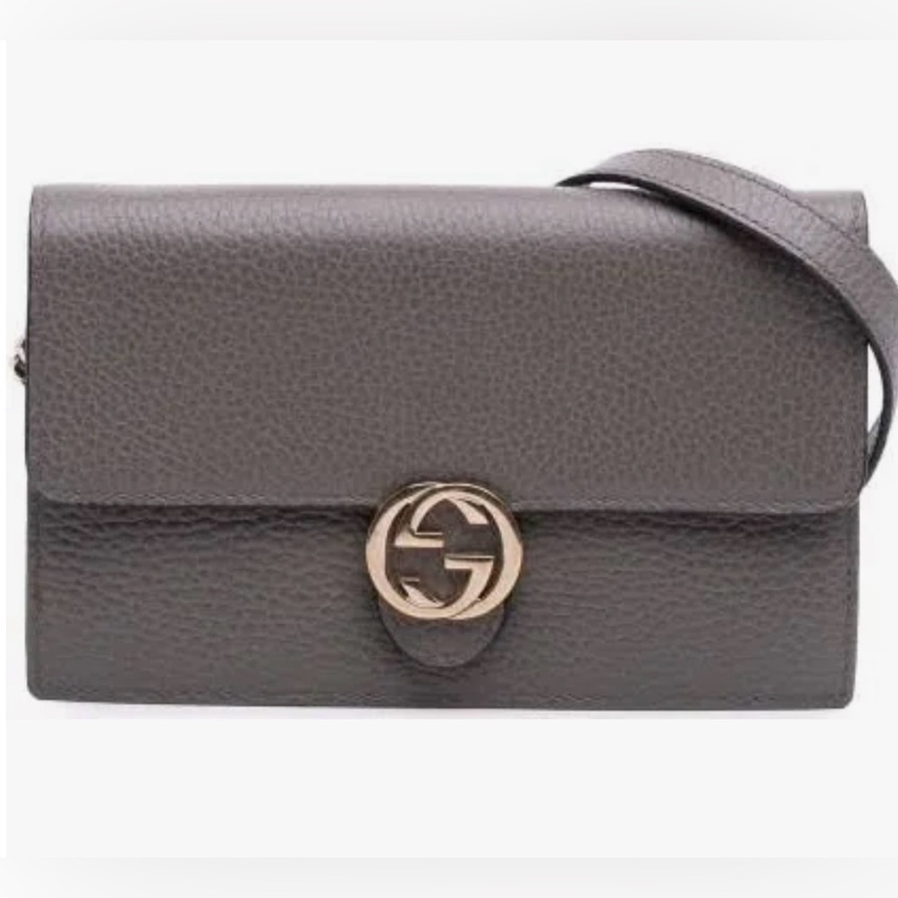 Gucci gray interlocking G logo wallet on chain crossbody bag